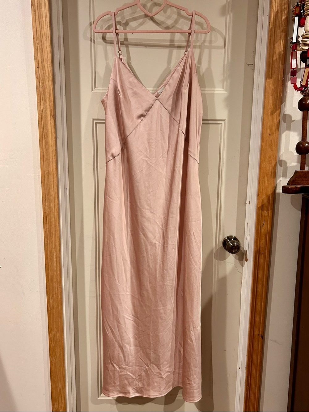 Blush Pink Satin Slip Dress with Side Slit